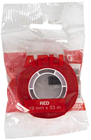 APLI 12272 - Cinta adhesiva de polipropileno color rojo, cinta de vinilo de color con acabado radiante medida 19 mm x 33 m