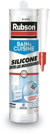 Rubson, Mastic Bain & Cuisine Silicone Évite Les Moisissures Blanc (cartouche de 280 ml) – Mastic sanitaire à base de silicone – Mastic étanche renforcé en antifongique