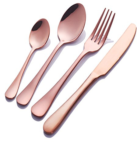Buyer Star 4pcs Besteck Set Rose Gold Edelstahl Besteck Utensilien Geschirr Besteckset Tabelle Löffel Messer Gabel Teelöffel für Hochzeit Party