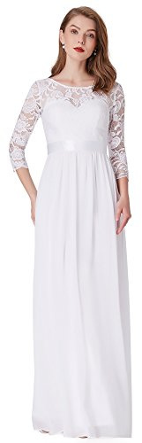 Ever-Pretty Robes de Soirée Femme Empire Manches 3/4 en Dentelle Élégant 40 Blanc