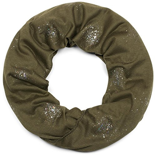 styleBREAKER: snood rond avec strass et paillettes, écharpe, tissu, femmes 01017075, couleur:Olive