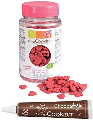 Décors sucrés coeurs rouges + Stylo chocolat