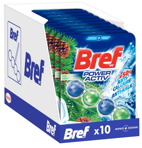 Bref WC Power Activ' Boost Pin–Produit Nettoyant WC – Anti calcaire - Mousse Nettoyante - Fraîcheur intense - Anti-saleté - 4 Elements Actifs Lot de 10 Blocs WC (10x50g)