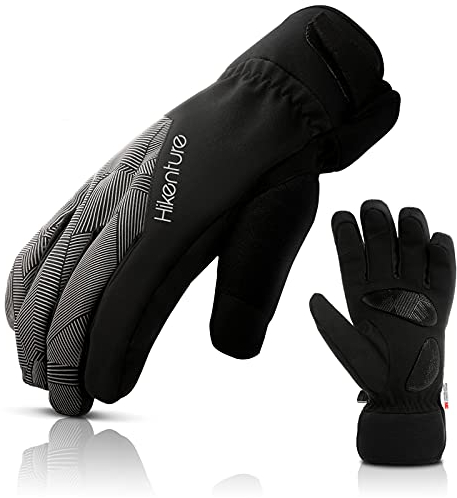 HIKENTURE Winterhandschuhe, Wasserdicht Fahrrad Handschuhe Winter Herren Damen, Winddichte Skihandschuhe Fahrradhandschuhe mit Langlauf Gel Gepolstert Männer Frauen, Outdoor Schwarzgrau M
