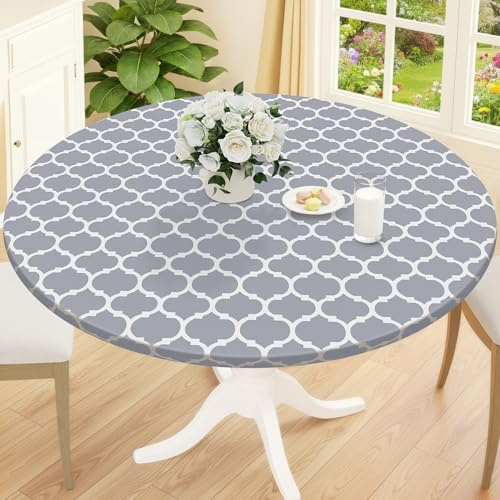 Smiry 45-56 Round Fitted Tablecloth, Waterproof Plastic Table Cover