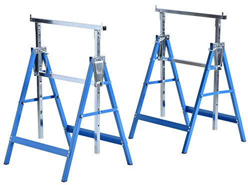 HOMCOM Set of 2 Adjustable Telescopic Builders Trestle, DIY Steel Work Bench Carpenter, Folding Saw Horse Tools Blue