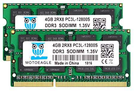 8GB Kit 2X 4GB DDR3L-1600 SODIMM PC3 PC3L 12800S 4GB 204-Pin 2Rx8 DDR3 1600MHz Unbuffered Non-ECC 1.35V CL11 Dual Rank Notizbuch Arbeitsspeicher