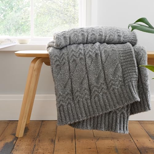 Bianca Cosy Soft Cable Knit 130x170cm Blanket Throw Grey