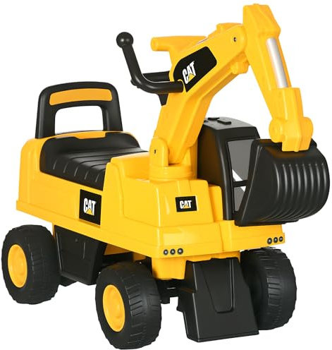 HOMCOM Ruspa Giocattolo con Licenza Caterpillar e Vano Contenitore, Escavatore Giocattolo Cavalcabile per Bambini da 1-3 Anni, Senza Batteria, Giallo