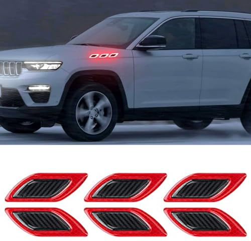 6 PCS 3D Strong Reflective Stripe Sticker,Car Fender Hood Bumper Reflective Decal,High-Intensity Night Visibility Reflective Decal Safety Warning Diamond Grade Carbon Fiber for Car SUV (Red)