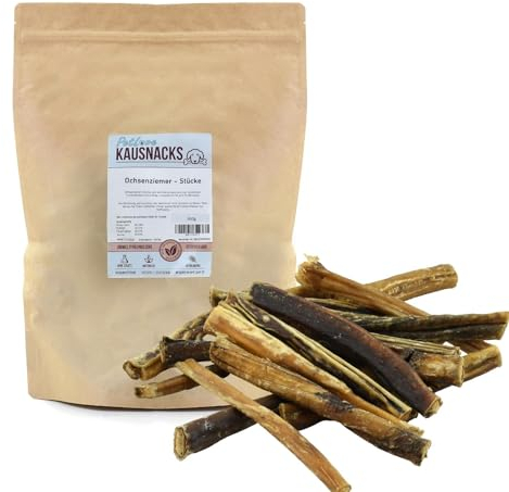 PetLove Ochsenziemer für Hunde (300g) • Hundesnacks aus 100% Fleisch • Ochsenziemer Hund • Hundeleckerli getreidefrei • Getrocknete Kausnacks vom Rind für Hund • Barf-Snack Hunde