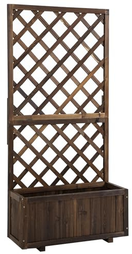 Outsunny Jardinera con Enrejado de Madera Maciza Macetero de Jardín con Soporte para Trepadora para Cultivo de Plantas Flores en Exterior 72,5x31,5x149,5 cm Carbonizado