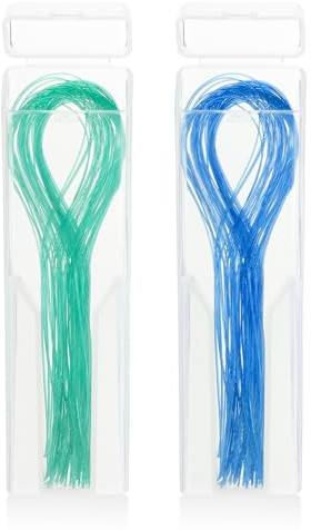 WLLHYF 100 Stück Zahnseide-Einfädler, Biologisch Abbaubarer Einfädler Multifunktionales Nylon-Schlaufen-Design für Ihre Zähne Tiefenreine Zahnseide für Zahnspangen, Brücken und Implantate (Blau+Grün)