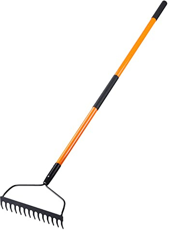VNIMTI Garden Rake for Gardening, Heavy Duty Garden Rake for Lawns, 14 Tines Bow Rake with Fiberglass Handle, 58 Inches