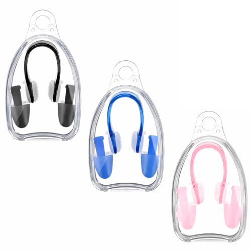 LuLiyLdJ Nasenklammer Schwimmen, Nasenklammer Schwimmen Kinder, Anti-Rutsch Nasenklammer zum Schwimmen, Sanft Allergiefest Nasenclip mit Aufbewahrungsbox für Erwachsene Kinder Unisex, 3 Stück