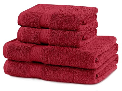 DecoKing 4er Set Baumwolle Qualität 525g/m² 2 Handtücher 50x100 cm und 2 Badetücher 70x140 cm dunkelrot weinrot rot saugfähig Marina