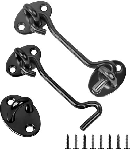 Flintronic Crochet Porte, Lot de 2 Crochets de Porte de Grange, 3 inch Crochet et Loquet à œillet, Crochet Cabine en Acier Inoxydable, Verrou de Porte Interieure Avec Vis de Montage