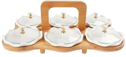 jinsongdafa Keramik-Servierschalen Mit Deckel, Metallschalen, 6 herausnehmbare kleine Schalen, Relish-Tablett, Nussschalen für Snacks, Obst, Zucker, Süßigkeiten – für Partys, Partys, Geschenke