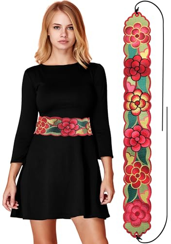 Jeere Cinturón mexicano bordado para mujer, floral, tradicional, fajín de cintura para fiesta del Cinco de Mayo Luau, Color de estilo mexicano, Talla única