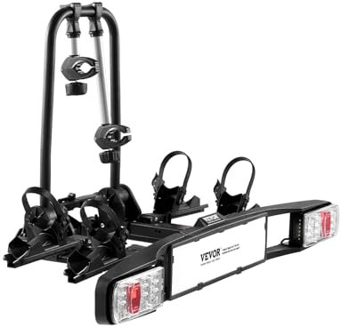 VEVOR Faltbarer Fahrradträger Kupplungs-Fahrradträger passend für 5 cm Aufnahme, Heckträger Radträger für 2 Fahrräder bis 65 kg Tragkraft, abschließbarer Fahrradträger für E-Bikes mit Rücklicht