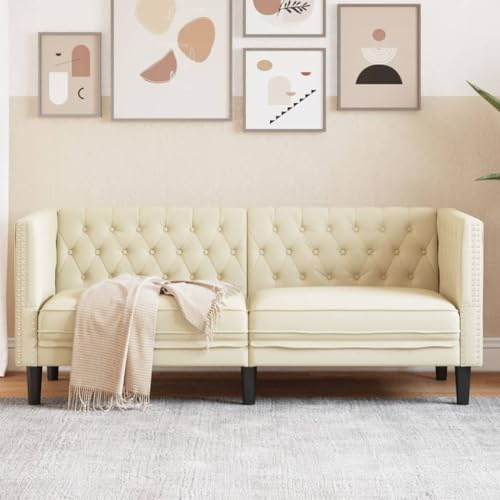 Emmtore Sofá Chesterfield de 2 plazas Cuero Artificial Blanco Crema