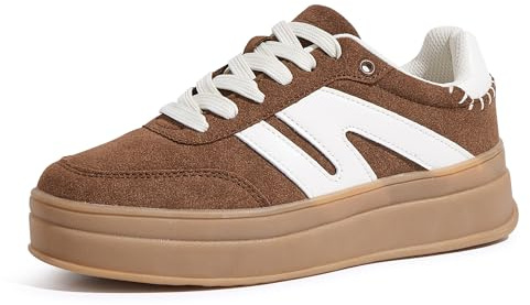 LUCKY STEP Plattform för kvinnor retro mode klassiska sneakers, Mörkbrunt, 40 EU | Casual Gum Gummisula Skate Tennis promenadskor tjocka skor