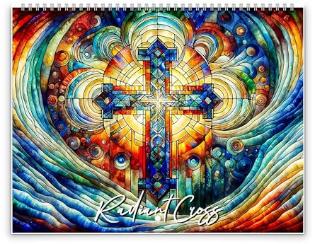 2026 Radiant Cross Wall Calendar by Kaleidoscope Artisan – Inspirational Art with Holidays (Notes, Large 11″x17″)