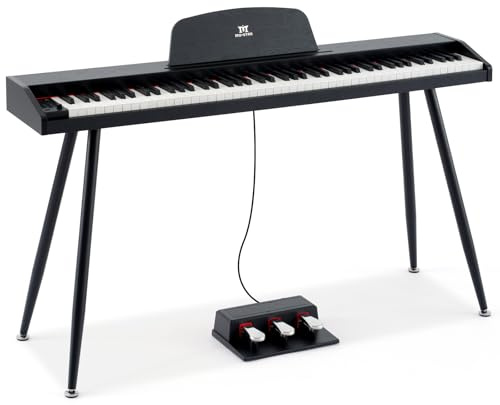 MUSTAR Piano Digital de 88 teclas para principiantes, teclado piano tamaño completo con 3 pedales, piano eléctrico portátil, piano digital para el hogar con MIDI-USB y soporte, negro