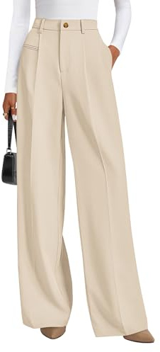 PRETTYGARDEN Womens Wide Leg Dress Pants 2026 Business Casual Flowy Work Palazzo Pants High Waisted Slacks Trousers (Beige,Medium)