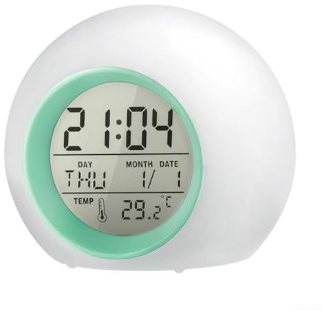Reloj despertador infantil con luz nocturna colorida y pantalla LED brillante para una fácil visualización de la hora (verde)