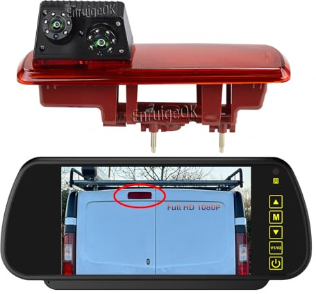 EnruigeOK Dubbel lins Full HD 1080P omvänd kamera mörkerseende dubbel justerbar vinkellins för Renault Trafic Van 2014 – nu ersättning OEM bromsljus med 7 tums bildskärmssats (Clip-On monteringssat)