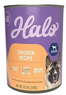 Halo Senior Wet Dog Food Whole Chicken Recipe, Grain Free Real Meat Canned Dog Food for Senior Dogs, Meal or Topper, 13.2 Oz Can (Pack of 6)