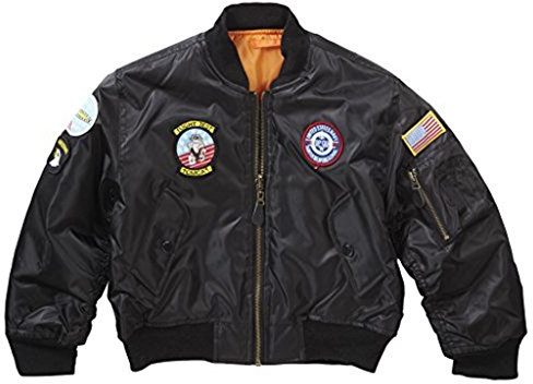 MA1 Bomber Flight Jacket with Badges (13-14 Years, Black)