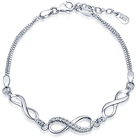 Unendlich U Klassisch Infinity Unendlichkeit Symbol Damen Armband 925 Sterling Silber Zirkonia Armkette Verstellbar Charm Armreif, Silber