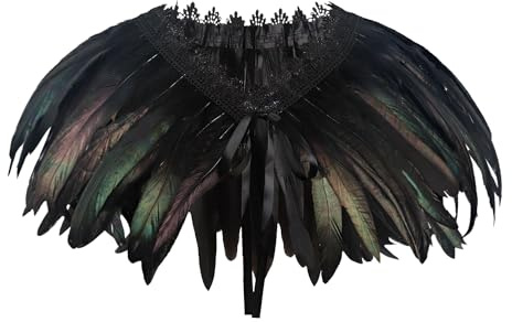 keland Femmes Gothique Cape Châle Epaulettes Étole Bolero Col en Plumes Costume d'Halloween Cosplay (Noir)