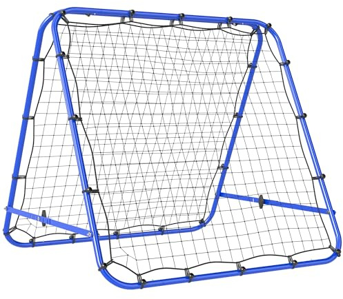 HOMCOM Red de Rebote Plegable de Doble Cara, Reboteador de Fútbol Ángulo Ajustable de 5 Niveles, con Tubo de Acero, Fácil de Instalar, Entrenamiento de Fútbol, Tenis, Béisbol, 100x95x90 cm, Azul