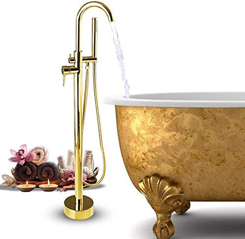 BAOSHISHAN Freestanding Bath Tap Freestanding Shower System Bathtub Faucet Free Standing Bathtub Tap Floor Mounted Faucet Shower Mixer Tap with Shower Head (Golden)