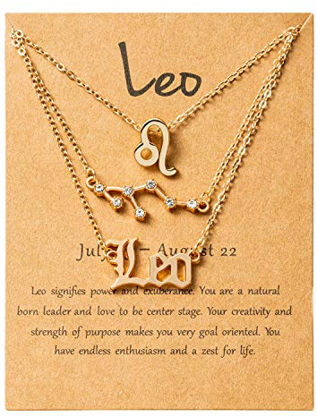 PANTIDE 3Pcs Leo Zodiac Layer Necklaces for Women Retro 14K Gold Plated 12 Constellation Pendant Letter Necklace Exquisite Letter Horoscope Old English Zodiac Sign Necklace Jewelry Birthday Gift