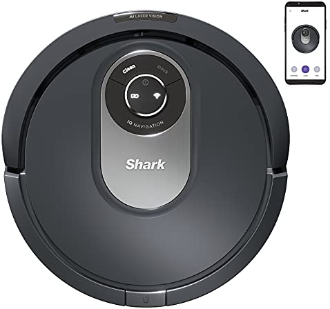 Shark AI Saugroboter, Staubsauger-Roboter mit Anti Hair Wrap,Teppich und Hartboden, Roboterstaubsauger, 90 Min Laufzeit, manuelle und App-Steuerung, Grau, RV2001EU
