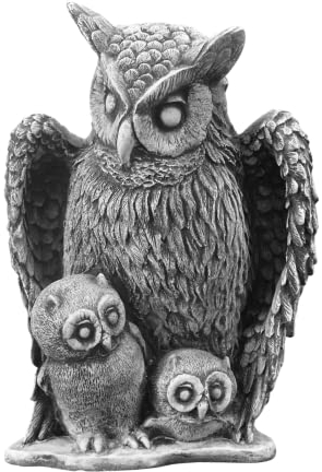 gartendekoparadies.de Statuette en pierre massive avec enfants en forme de chouette, résistante au gel Gris,blanc 29 cm