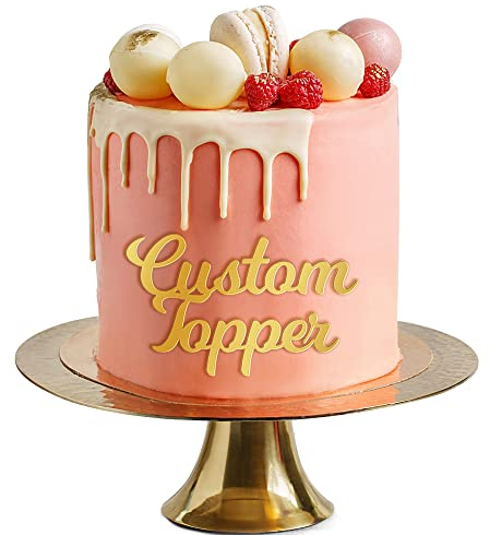Personalised Cake Topper Multicoloured Acrylic Happy Birthday Wedding Anniversary Cake Topper Custom Acrylic Letters Cake Decoration Cake Charms Name Plate (Gold)