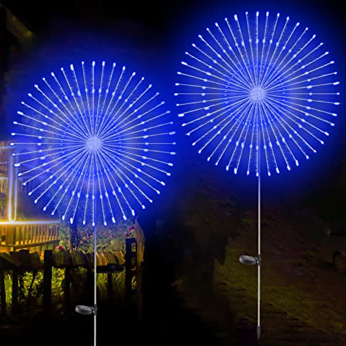 YOTOZU 2 PCS Solar Firework Light, Outdoor Solar Garden Decorative Lights 120 LED Powered 40 Copper Wires String DIY Landscape Light for Walkway Pathway Backyard Christmas Decoration Parties (Blue)