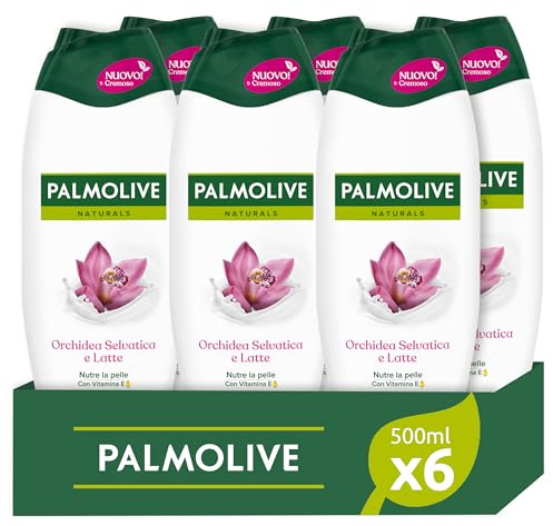 Palmolive Bagnoschiuma Idratante Naturals Orchidea e Latte, 6x500ml
