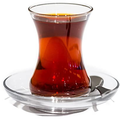 Topkapi – 18 delar turkiskt teset Arzu-ultan för 6 personer │ 6 teglas, 6 underlägg och 6 teskedar │ komplett set │ teglas med midja │ fraktsäkert packat