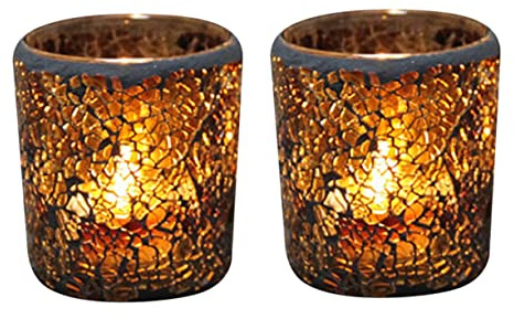 2pcs Mosaic Glass Jars Glass Tealight Holder Handmade Romantic Tealight Holders for Valentine,Party,Christmas Table Centerpiece Decor