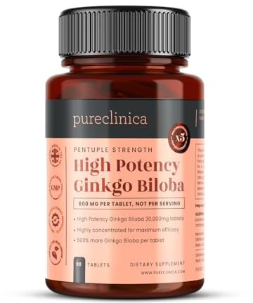 Pureclinica Högpotent Ginkgo Biloba 30 000 mg x 90 tabletter - 3 månaders förbrukning - 5 gånger starkare än konkurrerande produkter