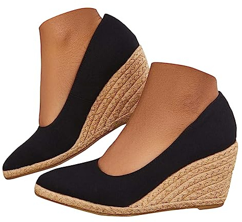 Geeylly - Espadrilles compensées à plateforme avec talon aiguille à bout fermé - Chaussures à enfiler, Noir , 37.5 EU