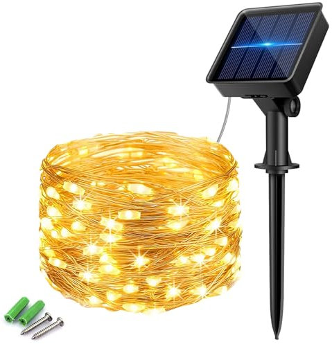 anorlite Copper Wire Fairy Lights, 60LED 6M/19FT Solar Garden Lights, 8 Modes Solar String Lights Waterproof Outdoor String Lights for Garden Patio Gate Yard Party Wedding Decoration(Warm White)