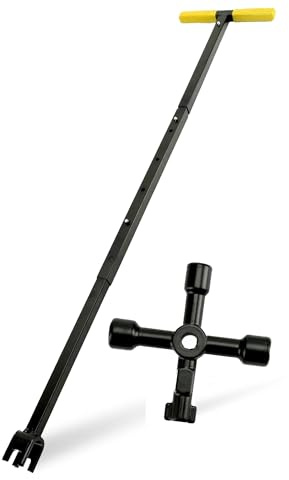 Pliable Clé de Compteur d'eau, Poignée en T en Acier Outil D'arrêt d'eau avec clé Utilitaire Multifonctionnelle à 4 Voies pour Robinets de Vannes et Vanne D'arrêt D'eau Principale (Poignée Jaune)