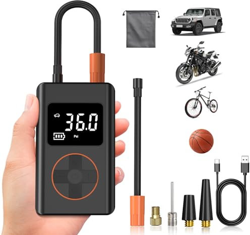WYRIAZA Portable Compresor Aire Portatil 150PSI Inflador Ruedas Coche 10000mAh Hinchador Ruedas Coche Inflador Neumaticos Mini Compresor Aire Pequeño Coche Electrico Bicicleta